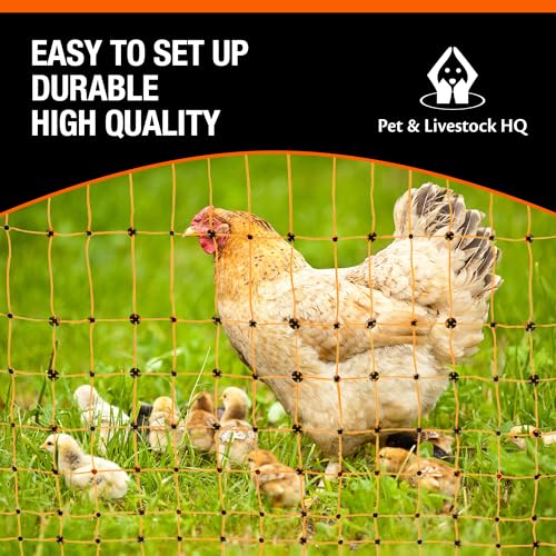 Pet & Livestock HQ Electric Fence Poultry Netting 48" x 164' - Portable Pre-Assembled Electric Net Fencing for Goats, Sheep, Lambs in Farms, Ranches, and Gardens (19 Posts, 2 Spikes) - size: 48" x 164'