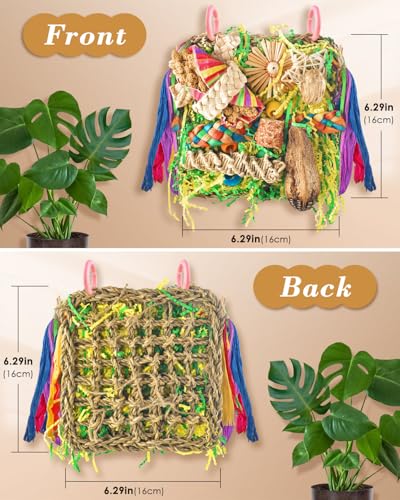 ERKOON Bird Toys, Parrot Toys Foraging Swing Mat Parrot Cage Hanging Toys Birds Grass Mat Climbing Wall with Seagrass, Birds Cage Accessories (Green) - size: Parrot grass mat-1 Pack