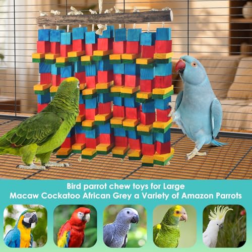 DBNESS Extra Large Bird Toys, 20inch XL Macaw African Grey Parrot Chewing Toys, Natural Wooden Block Knots Tearing Toy Parrot Cage Accessories for Big Birds - style: Extra Large 10 Strings