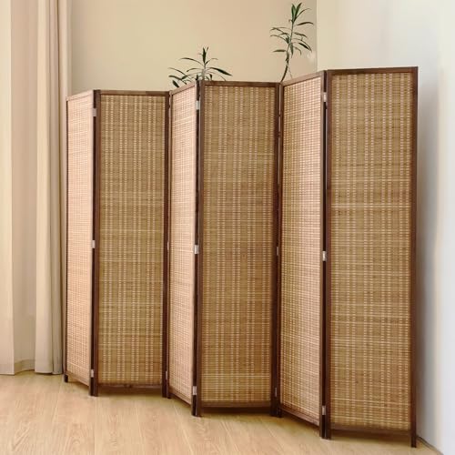 6 Panel Bamboo Room Divider Screen,5.6 FT Tall Bamboo Divider Folding Panel Screen,Freestanding Panel Divider for Room Seperation,Brown - color: Brown, size: 6 Panel
