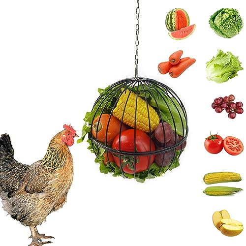 Hanging Chicken Feeder 7.1 Inch Chicken Veggie Treat Ball 1PCS Black | Large IronSturdy Chicken Treat Holder with 15.7 Inch Hanging Chain - color: Black