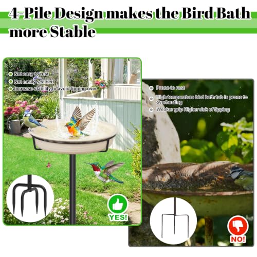 Bird Baths for Outdoors Heavy Duty, 39in Detachable Birdbaths for The Garden Clearance, Bird Bath Bowl Spa & Birdfeeder with Metal Stake Stand for Outdoors Garden, 4 Spiky Feet (C) - color: White