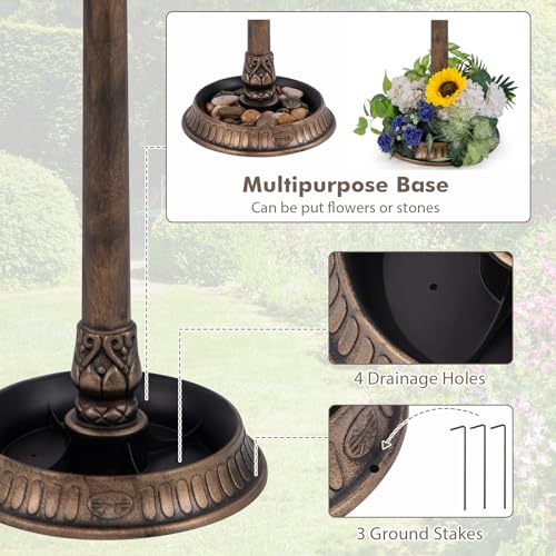 Solar Bird Bath, Pedestal Bird Bath with Bird Feeder, Flower Planter Base, and Solar Powered Lamp, Standing Birdbath for Outdoors, Garden, or Yard, 42 Inch Tall (Bronze) - color: Bronze