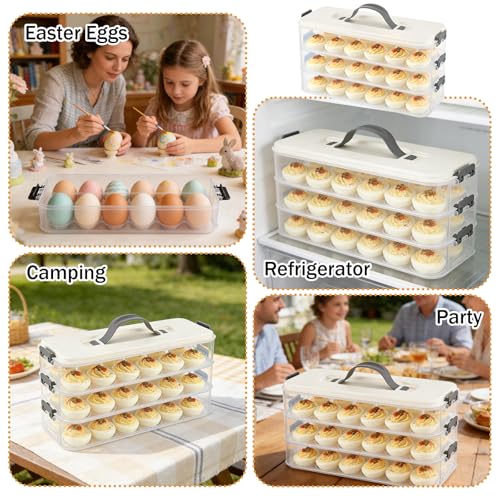 3-Layer Deviled Egg Container with Lid and Handle, Clear Plastic Deviled Egg Carrier for Fridge, Portable Stackable Eggs Holder Platter for Easter Party Picnics Camping Travel