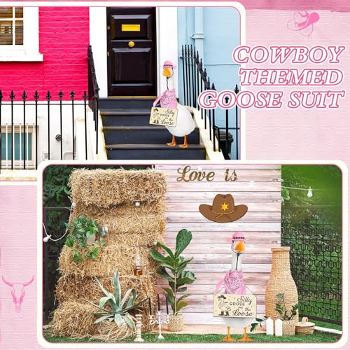 Cowboy Porch Goose Outfit Decoration Set,Pink - color: Pink