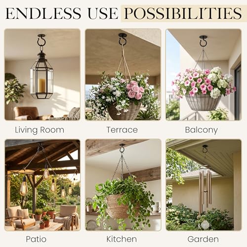 Plant Hangers Outdoor or Indoor Heavy Duty Wall Bracket Hooks | Wrought Iron Metal Hanger Indoor Hook for Hanging Plants Baskets Lanterns Bird Feeders - 2 Pack (Black Ceiling Hooks 3.1") - size: 3.1 Inch, style: Ceiling Hooks