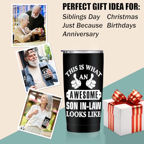 Jztco Son in Law Gifts for Women 20 oz Tumbler, Stainless Steel Insulated | Inspirational Gifts Travel Coffee Mugs Water Bottle, Father's Day Birthday Gifts for Son in Law - color: Multi 1465