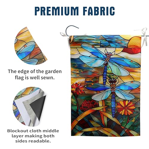 Stained Glass Dragonfly Garden Flag Spring Summer House Flag Fall Floral Decorative Yard Flags for Outside 28x40 Double Sided Large Seasonal Lawn Flags Rustic Outdoor Decor - color: glassdragonfly