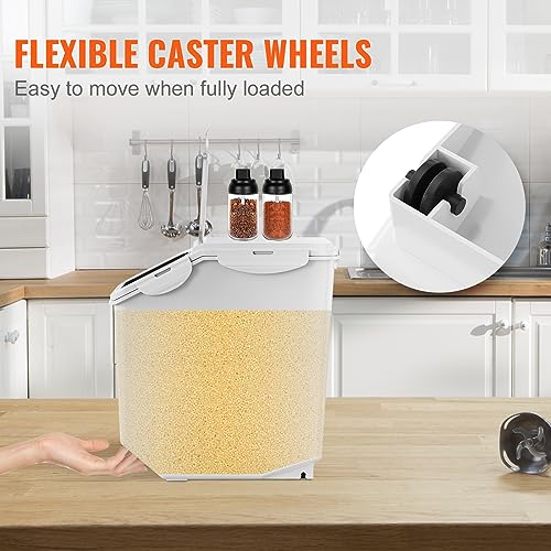 VEVOR Ingredient Storage Bin, 2 x 15L Dispenser Bin with 2 Measuring Cups, Attachable Casters and Airtight Lid, 2 Pcs/Set Dog Pet Food Storage Container, PP Material Kitchen Rice Cereal Flour Bin - size: 3.5 Gallon*2