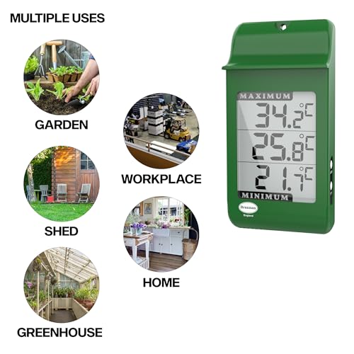 Digital Max Min Greenhouse Thermometer - Monitor Maximum and Minimum Temperatures for Use in The Garden Greenhouse or Home & Can Be Used Indoor or Outdoor Easily Wall Mounted