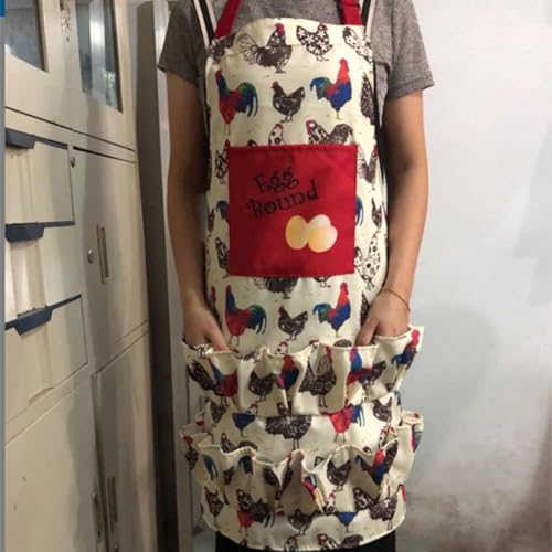 Chicken Print Egg Collecting Apron,Farmhouse Apron with Pockets,Half Bib Design for Chicken Coops,Gardening (78 * 60cm(adults))