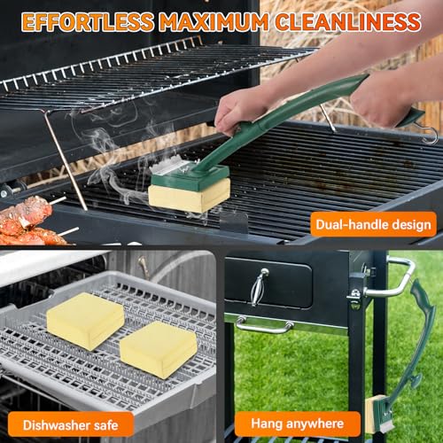 Grill Brush Bristle Free 22" Steam Cleaner, Safe for Cast Iron/Steel, BBQ Gifts for Men Dad - color: Green