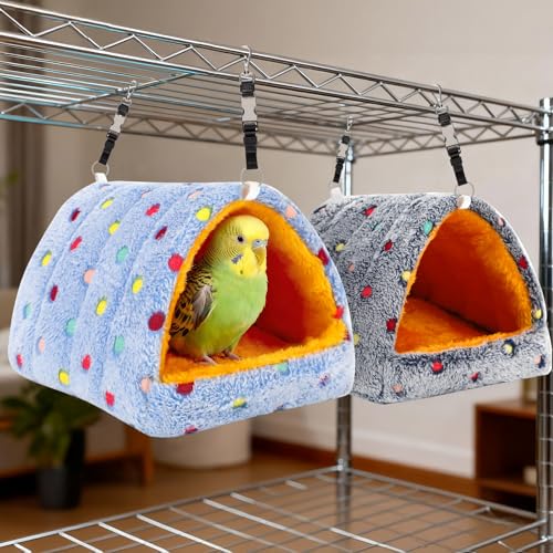 PETKNOWS 2 Pack Soft Hanging Bird Hammock Nest Bed for Cage Parakeet | Plush Fabric Material, Cage Bird Hammock, Winter Warm Hanging Bed, 2 Pack Soft Birds Nest For Parrot Cockatiels - color: Blue Gray