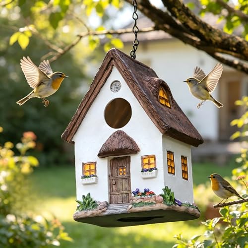 Outdoor Hanging Bird Nests, Hummingbird Houses, Garden Tree Decorations, Resin Ornaments (White) - style: White