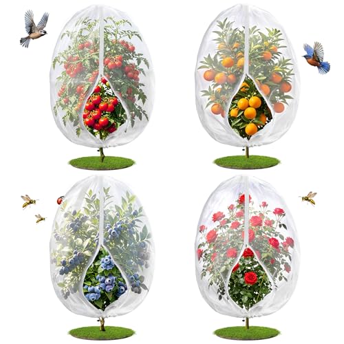 4PCS 4Ft × 5Ft Fruit Tree Netting with Zipper and Drawstring, 60 Mesh Thickened Garden Bird Netting for Blueberry Bushes, Fruits, Vegetables, Insect Bird Barrier Mesh Protective Cover - size: 4Ft × 5Ft