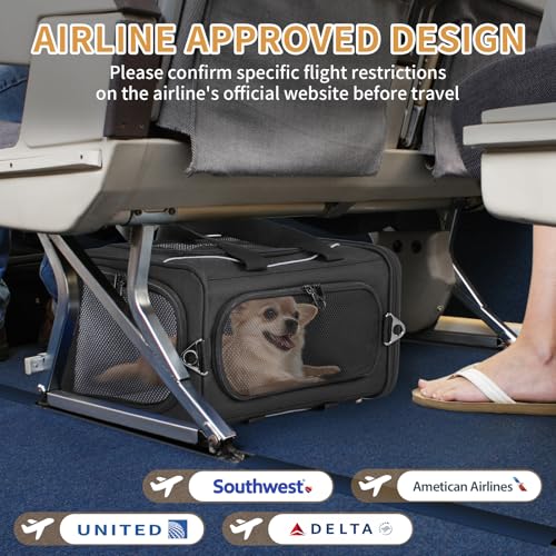 ‌Petsfit Airline Approved Pet Carrier for Small Dogs & Cats, 19x9x12 TSA Approved Carrier, with Removable Dual-Sided Padding (2-Way Placement) - Fits Under Most Airplane Seats, Escape Proof (Black) - color: Black, size: 19.0"L x 9.0"W x 12.0"H