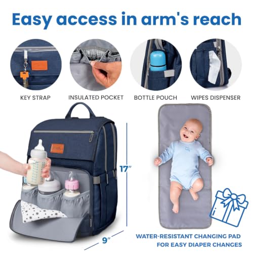 Baby Diaper Bag Backpack - Baby Bag for Girls & Boys, Large Waterproof Diaper Backpack - Baby Shower Gifts for Boys & Registry Must Haves - Travel Diaper Bags with Changing Pad - Newborn Stuff - color: C. Navy Blue, style: Classic