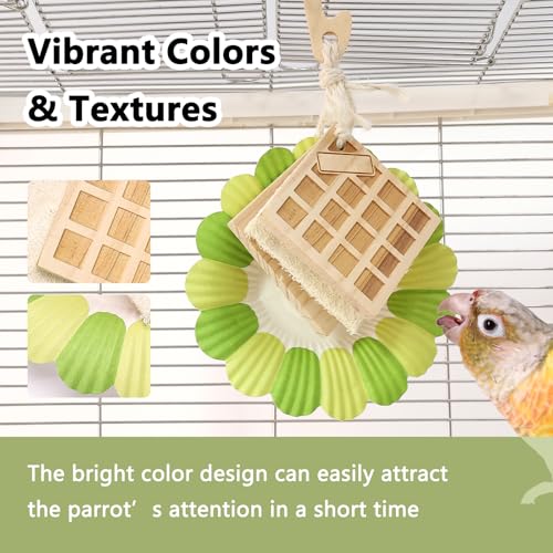 Parrot Chew Toys Set - Natural Wood & Loofah Toys with Plant-Based Dyes, 3 Pack Bird Chew Toys for Cockatiels, Conures & Small Parrots for Cage Enrichment (3 Pieces of Green Series) - color: 3 pieces of green series