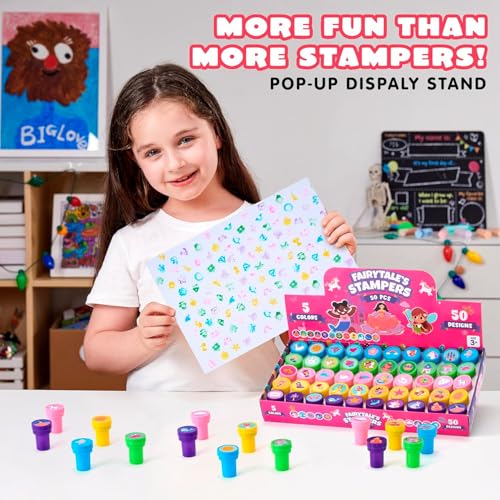 JOYIN 50 Pcs FairyTale's Themed Stamps for Kids - Self-Ink Stamps with 50 Designs for Birthday Party Favor, Carnival Prizes, Goodie Bag, School Treasure Box Toys (Mermaid, Princess, Unicorn Stampers) - style: FairyTale