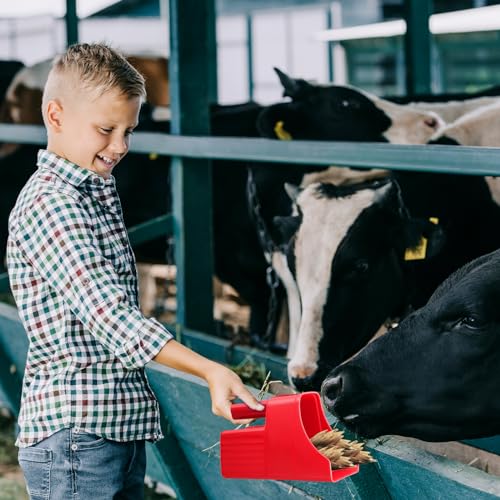 6 Pcs Plastic Feed Scoop Enclosed Feed Scoop with Measure Marks Heavy Duty Durable Stackable for Horse Goat Ranchers Livestock Homesteaders Feeding Supplies (Red) - color: Red