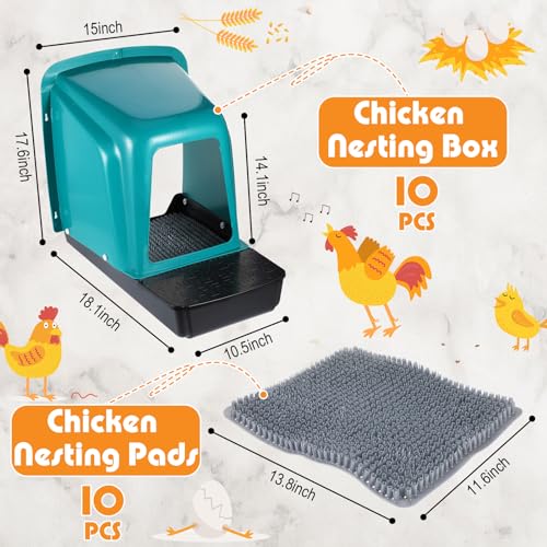 Nuogo 10 Pack Chicken Nesting Box Bulk Chicken Laying Boxes with Pads Large Nesting Boxes for Laying Eggs Plastic Chick Brooder Box for Poultry Farm Backyard Accessories