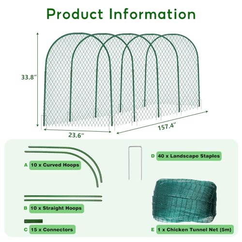 UNIFAMILY Chicken Tunnel, Chicken Coop Run, 157×31 Inches Chicken Tunnels for Outside Yard, Easy Installation Tunnel Runs Suitable for Chick, Duck, Rabbit, Large, Green