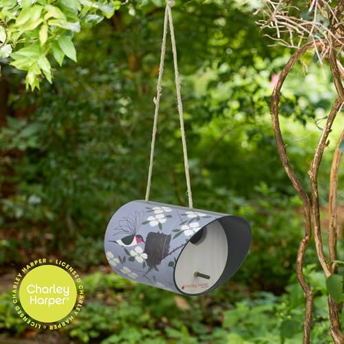 Red Carpet Studios Birdhouse Charley Harper Mid-Century Style Birdhouse for Chickadees, Nuthatches, Titmice, & Warblers Cylinder Bird House, 8" Long, Hummingbird Homemaker - color: Hummingbird Homemaker