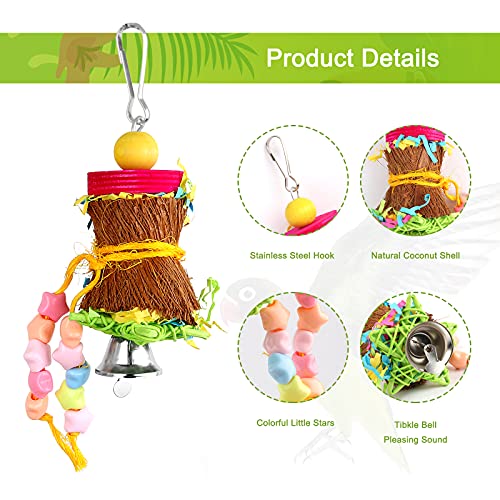 YUEPET 4 Pack Bird Shredder Toys, Foraging Toy for Birds | Paper Strips for Shredding, Small Parrot Chew Toys, Cage Hanging Hooks, For Budgies, Parakeets, Lovebirds & Cockatiels