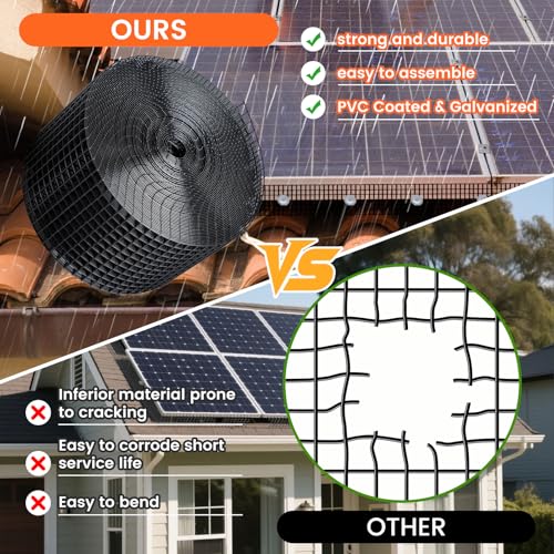 Solar Panel Bird Guard with 60 PCS Clips, 6in x 100ft Solar Systems Mesh | PVC Coated Pigeon Netting, Critter Guard for Squirrel Rodent Protection Rooftop Roof Protection Bird Netting