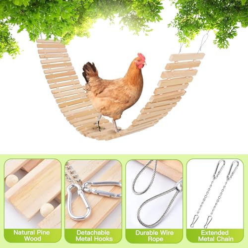 Jorewood Chicken Coop Toy Natural Wooden Chicken Swing & Bridge Toys Multi-Functional Poultry Perch with Wooden Beads (Safe for Chickens/Ducks) - color: Yellow