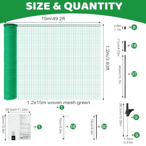 4' x 50' Temporary Fence with Posts, Plastic Temporary Fencing with Fiberglass Posts, Windproof Rope and Ground Stakes, Portable Fence Outdoor for Gardens, Chicken Coops and Outdoor Animal Protection | Windproof Outdoor Temporary Fence Kit With Fiberglass
