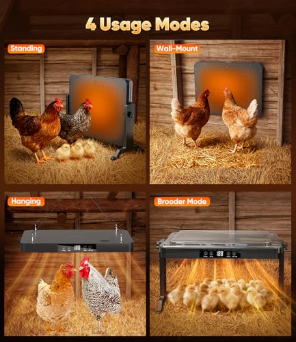 Smart Brooder Heating Plate, 2-in-1 Chicken Coop Heater & Chick Brooder, 200W Rapid Radiant Heat with Adjustable Temp 86~194℉ & Timer & Height & Angle, Peck-Resistant Power Cord, ETL/UL Certified Safe
