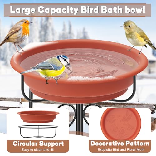 Bird Bath for Outside, 40In Freestanding Birdbaths & Feeder, Brown | Stable Metal Stake, 12" Removable Bowl, Weather-resistant, Easy Clean, Outdoors Garden Patio Yard Lawn - color: Brown