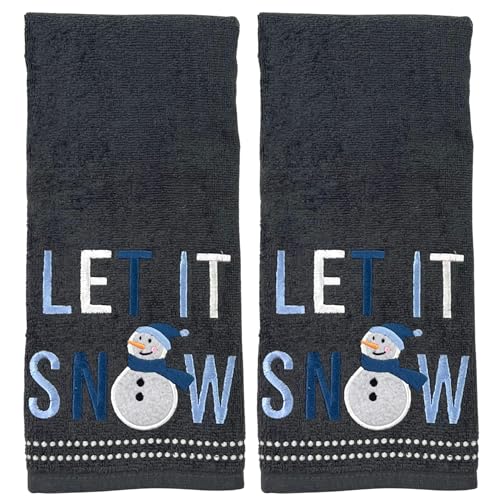 Christmas Bathroom Hand Towels- Set of 2 100% Cotton Dark Gray Winter Embroidered Snowman Let it Snow Design- 16 x 25 Festive Bath & Kitchen Decor - color: Let It Snowman