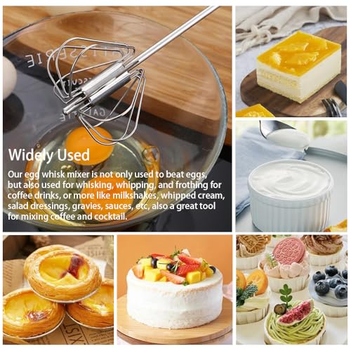 Stainless Steel Semi-Automatic Egg Whisk Set, 2PCS Hand Push Rotary Manual Mixer for Cooking, Whisking, Beating and Stirring (10&12 Inch) - color: Red (10&12in)