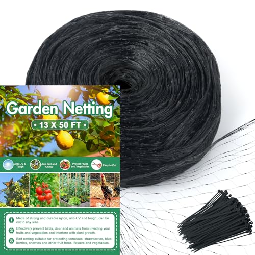 Unves 13 x 50 Ft Bird Netting for Garden, Fruit Tree Garden Netting | Heavy Duty Bird Net Protect Fruit Trees and Vegetable Plants Against Birds and Other Animals - color: Black, size: 13 x 50 Ft