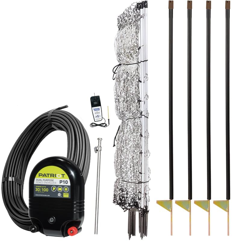 Premier 1 PoultryNet® Plus, Plug-in Starter Kit for Chickens – 48"H x 100'L | White/black. Plug-in energizer & cable, support posts & tester included. Double spike, posts every 6.8 ft to reduce sag. - color: White/Black