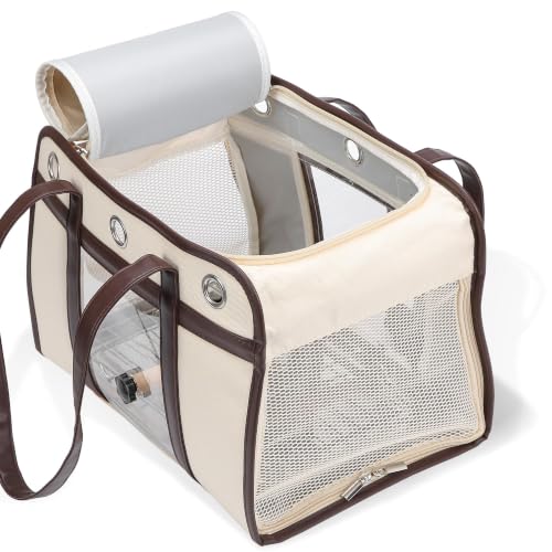 Sanmoncare Airline Approved Bird Carrier for Parrots, Travel Bird Cage Carrier for Cockatiels Conures Small Birds, Portable Pet Carrier Bag with Removable Tray, Breathable Mesh Windows, White - color: Sleek White