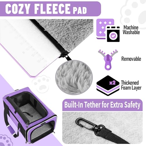 GAPZER Large Cat Carrier Soft, Collapsible Travel Pet Carry Bag, Small Dogs | Large Cats up to 20 lbs+ Maine Coon, Top Load Transport Small Puppy Dog Crate, Chihuahua Mini Dog 10lbs, Sturdy Fabric Pueple - color: Purple
