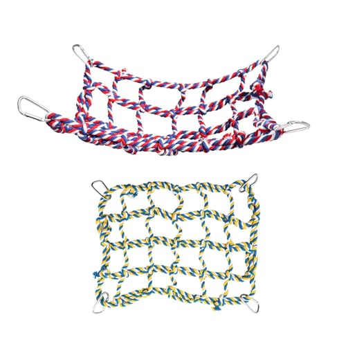 2PCS 12.5 Inch Yellow Red Woven Climbing Net Hammock Net with Stainless Steel Hook Climbing Toys Suitable for Bird Hamsters Guinea Pigs