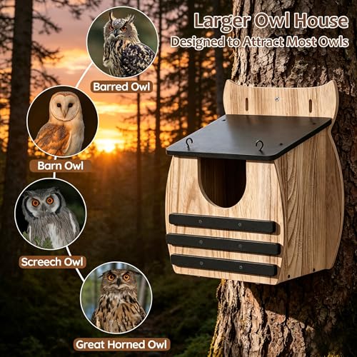 Owl House for Outdoors, Large 16.14" Owl Box Wooden Nesting Box for Outside | Weatherproof for Screech, Barred, Barn & Great Horned Owls, Durable Wildlife Shelter Bird House Box with Easy Assembly