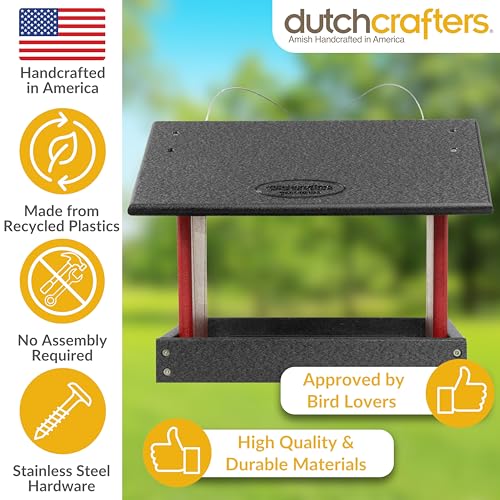 Poly Hanging Hopper Bird Feeder, Large Bird Feeder for Outside, Outdoors - Amish American Made (Hanging, Black & Red) - color: Black & Red, style: Hanging