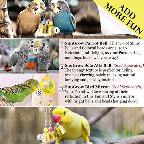 SunGrow Parrot Bell Toy Accessory, Galvanized Steel Jingle Chime Set with Hanging Clip, Cage Chew Play Item for Cockatiel Conure Lovebird, Small Bird Plaything Sound Enrichment