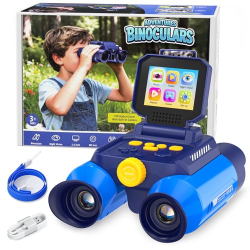 Kids Binoculars with Night Vision Camera, 10X Zoom Digital Adventures Telescope with 2.4" IPS Screen, Nature Explorer STEM Toys for Bird Watching Camping, Gifts for Boys Girls Age 4-12 - Azure - color: Azure