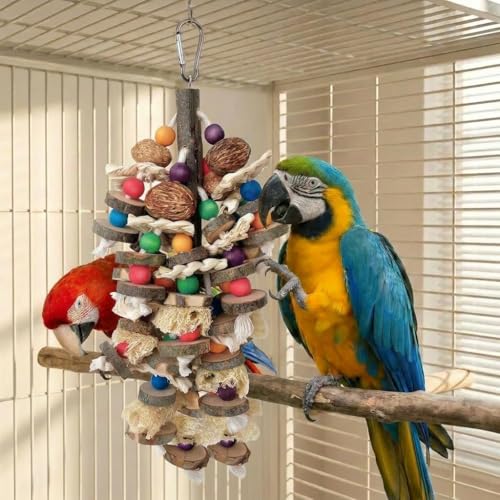 Parrot Chew Toys for Large Bird, Bird Toys with Natural Nuts Corn Loofah Wooden,Bird Chewing Toy for African Grey,Macaws,Conure,Cokatoos,Cockatiel,Amazon Parrots and Other Medium and Small Birds - style: Style B