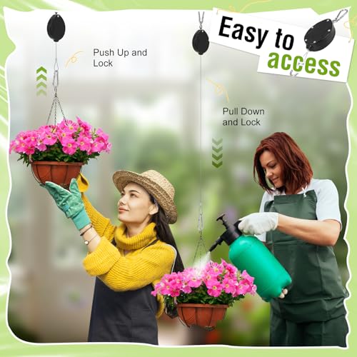 Plant Pulleys for Hanging Plants, Heavy Duty Retractable Hangers, 304 Stainless Steel Rope, Auto Plant Holder, Adjustable Climbing Hook for Garden Baskets Watering, or Bird Feeders (Black-6) - color: Black-6