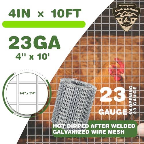 Hardware Cloth 1/4 Galvanized Wire Mesh Roll 4'' x 10' (23 GA), Chicken Wire Fence for Pens, Coops, Rabbit/Snake Fences, Supports Poultry Netting Cage Fence - size: 1/4" 23ga 4in x 10ft