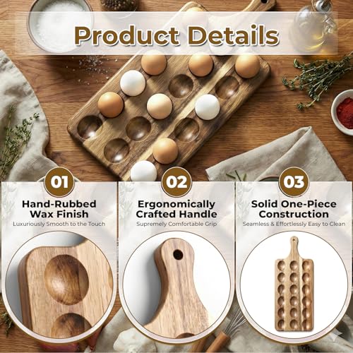 Wooden Deviled Egg Platter, Reversible 18-Hole Charcuterie Board Tray | Charcuterie serving board, food safe egg holder, perfect for kitchen countertop, parties, holiday gatherings, holds 18 eggs. - size: 18 holes