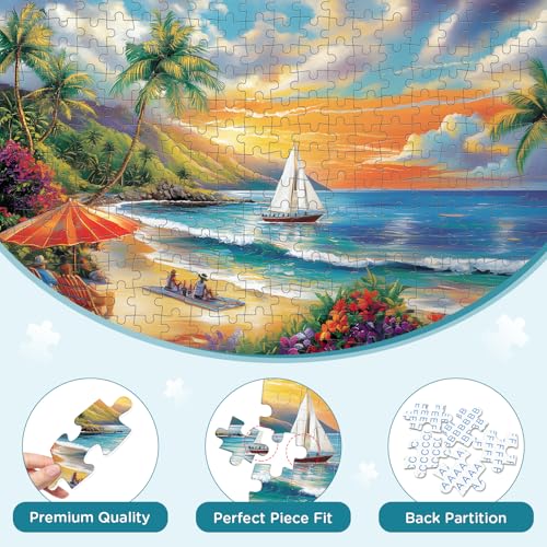 300 Pieces Puzzles for Adults, Summer Sunset Beach Jigsaw Puzzles - style: Summer Beach