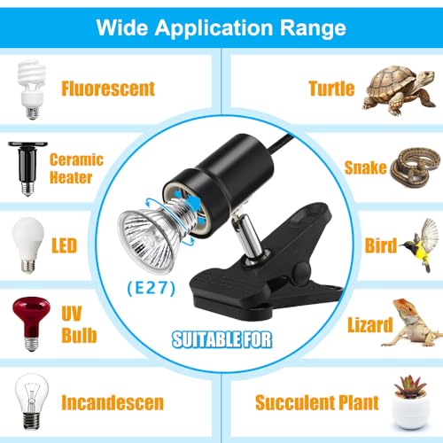 DaToo Reptile Heat Lamp Rotatable Turtle Heating Light with 50W UVA UVB Heat Bulb Simulated Sunlight Basking Spot Lamp with Clamp for Reptiles Lizard Amphibian Bearded Dragon Snake (With Timer&Dimmer) - style: 50Watt Reptile Heat Lamp(With Timer&Dimmer)